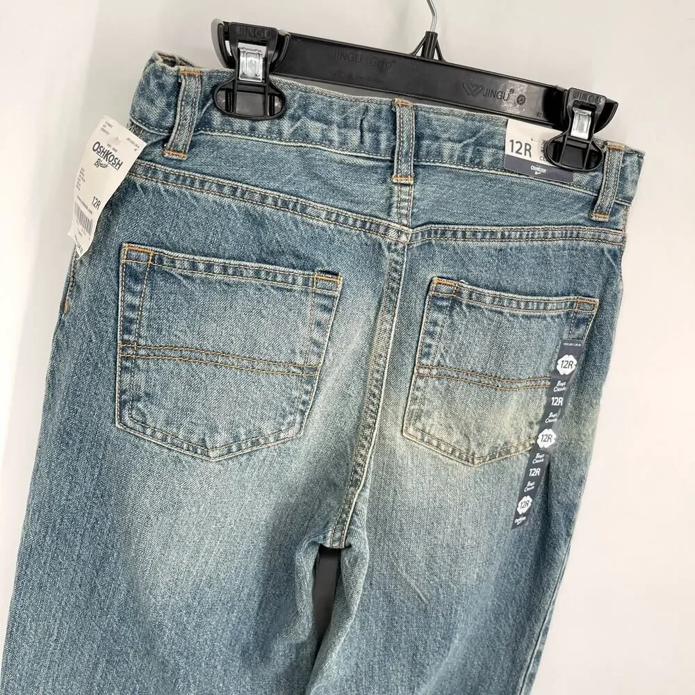 OshKosh NEW Classic E-Z Adjust Waist Straight Leg Denim Blue Jeans Kids Sz 12R